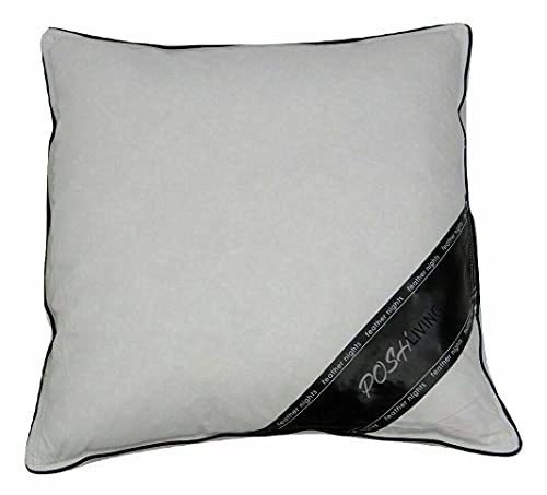 POSHLIVING 18” x 18 Duck Feather Cushion Pads, Inners, Inserts, Fillers, Cushions Super Soft White 100% Cotton Down Proof Cover (18” x 18 | 45cm x 45 cm)