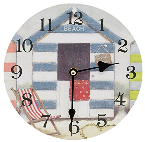 Carousel Home 20cm Beach Hut Silent Wall Clock | Non Ticking Wall Mounted Nautical Clock | Coastal Seaside Wall Clocks