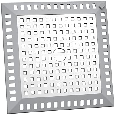 GEFIRE Colador de Pelo para Ducha Cuadrado, Tapa de Desagüe para Baño, 12,5 x 12,5 cm Colador de Fregadero para Cocina, de Calidad, de Acero Inoxidable, Silicona, Plateada