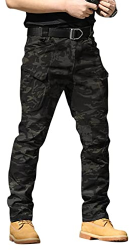 Onsoyours Pantalon Cargo Homme Multipoches Zippé Mince Combat de Travail Imperméable Militaire Tactique pour Casual Activités en Plein Air A Camouflage 01 XL