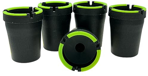 5-Pack Glow in the Dark Butt Bucket Ashtrays - Self-Extinguishing & Smell Proof Cigarette Holder for Car Cup Holder, Truck, Home, and Office (Black)