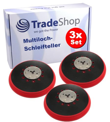 Trade-Shop Lot de 3 disques abrasifs multi-trous auto-agrippants moyens compatibles avec Bosch GEX 125-150 AVE, GEX 40-150, GEX 34-150 Ponceuse excentrique M8 + 5/16 UNF