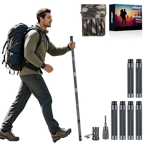 aiGear vandringsstav taktisk promenadpersonal multiverktyg växel vandringsstav utomhus taktisk personal för överlevnad camping vandring (HS01GR-6)