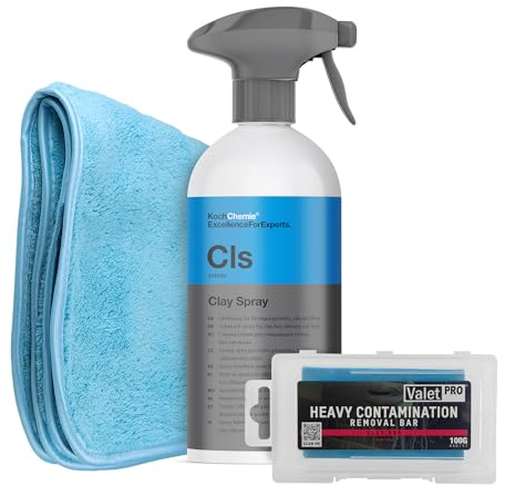 Auto Lackreinigung Set | ValetPRO Reinigungsknete Contamination Removal Bar Heavy + Koch Chemie Clay Spray Gleitmittel 500ml | Lackknete zur Entfernung von Flugrost Harz Teer vom Autolack