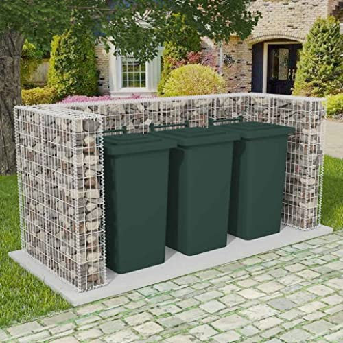 Générique Cadre de Gabion de Poubelle Triple Acier 250 x 100 x 120 cm,Maison & Jardin,Produits ménagers,Accessoires pour conteneurs à déchets,Cache-conteneurs à déchets,Argent,88.18 LB,142560