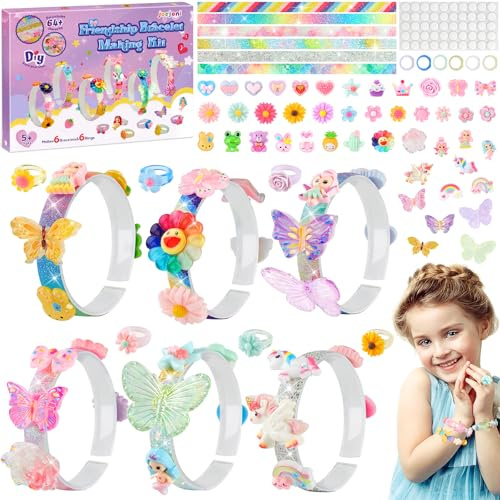 JOEJONI Kit de bricolage pour filles à partir de 5 ans, bracelets à faire soi-même, bracelets pour enfants, cadeaux de Noël pour filles de 5, 6, 7, 8, 9, 10, 11, 12 ans