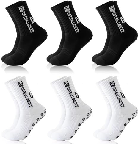 Wydexint Chaussette Antidérapante Sport, Chaussettes De Football Respirant,Grip Socks, Chaussettes Unisexes De Football (FR/ES, Alpha/lettres, M, Taille normale, Taille normale, 6, Blanc Noir)