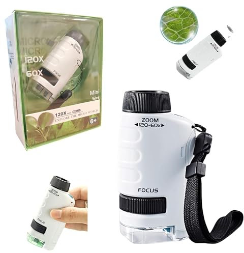 COIL Kindermikroskop, Tragbares Kindermikroskop, Handheld-Tasche mikroskop, Mini-Mikroskop für Kinder, 60x-120x Objektiv, LED, ab 6 Jahren, Weiß