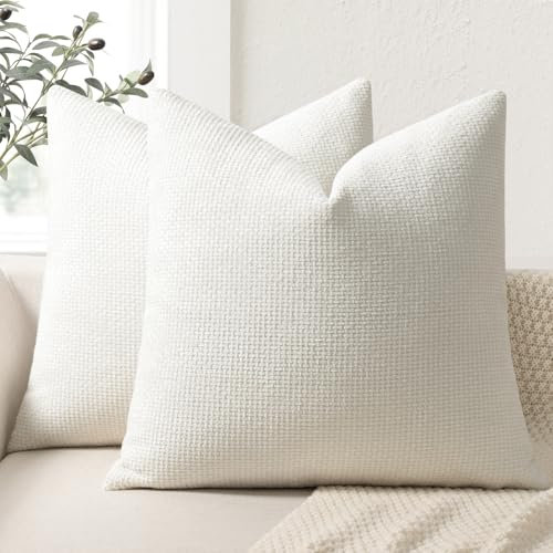 ZWJD Kissenbezug 40x40 2er Set Chenille Kissenbezüge Sofakissen Kissenhüllen Creme Dekokissen Weiche Sofakissenbezug für Couch, Bett und Wohnzimmer Heimdekoration Luxus Zierkissenbezüge