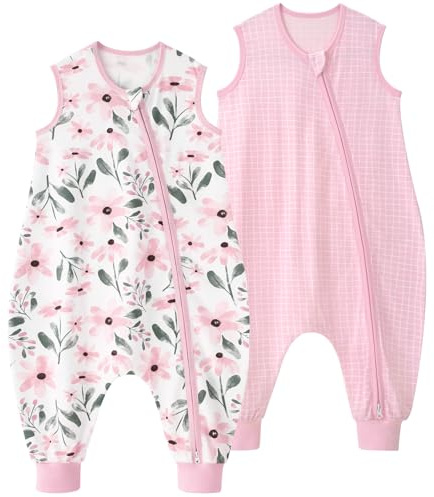 Yoofoss Lot de 2 gigoteuses d'été pour bébé avec pieds 100% coton gigoteuse d'été 0,5 Tog gigoteuse avec jambes barboteuse de sommeil 90 cm pour nouveau-né garçons filles 3-4 ans