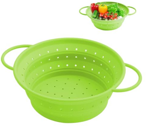 Passoire pliable de 21,5 cm, passoire en silicone, panier à légumes et fruits pour égoutter les pâtes, les fruits et les légumes, vert