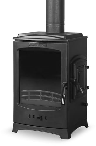 Poêle à bois en fonte certifiée CE avec couvercle latéral et puissance de 5 kW - Respectueux de l'environnement - Double système de combustion - Fabriqué en Turquie - 68 kg