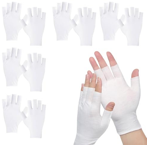 Pluvyze 5 Paar Uv Handschuhe Nägel Uv Baumwollhandschuhe Dünne Fingerlose Handschuhe Ohne Finger Baumwollhandschuhe Dünne Fingerlose Geeignet Zum Autofahren,Golfen Und Radfahren,Weiß
