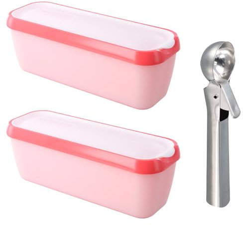 Kioiner 2 Pièces Bac à Glace, 1,5 L Bac à Glace Maison, Bac à Glace Réutilisables avec Couvercle, Récipients de Congélation pour Glaces Maison, Sorbets et Yaourts, avec Cuillère à Glace