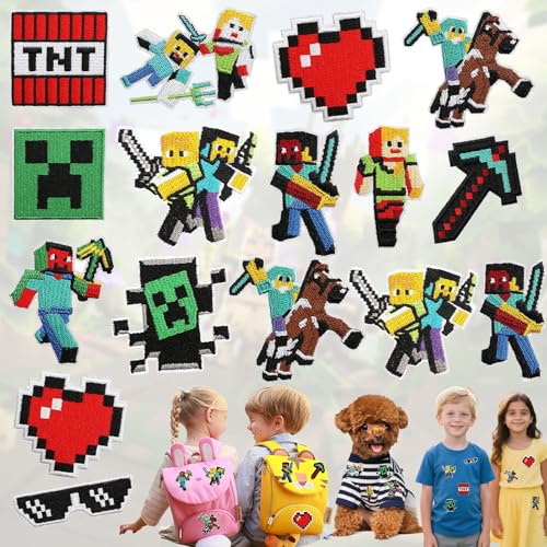 Zeaying 16 Piezas Parches Ropa Niños, Videojuegos Parches Ropa Termoadhesivos Infantiles, Videojuegos Diy Parches para Ropa Termoadhesivos Grandes, para Ropa, Camiseta, Vaqueros, Chaqueta y Bolsa