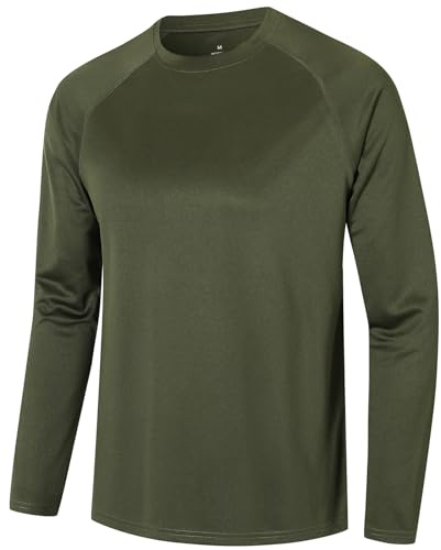 Mens Long Sleeve T-Shirts for Men Sports Gym T Shirts Breathable Quick Dry Athletic Running Performance Activewear Tops（T7510-Green-M）