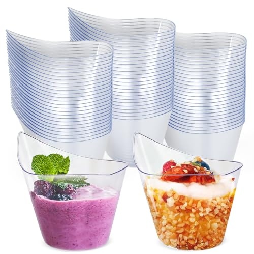 REFORUNG 75 Pz Tazze da Dessert in Plastica 200ML Coppe da Dessert Rotonde Ciotole da Desserts Riutilizzabili Bicchierini da Dessert Trasparente Monoporzione per Dolci per Torte Mousse Gelati Budini
