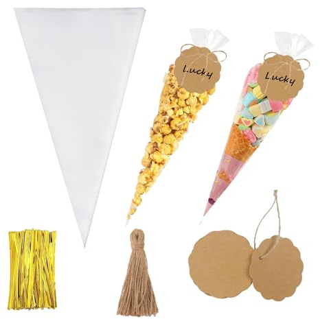 Gastgeschenk Einschulung Set (100 Pieces) - Candybar Tüten & Süßigkeiten Tüten, Kleine Tüten für Süßigkeiten with Twist Ties, Suitable for School Enrollment Gifts, Parties