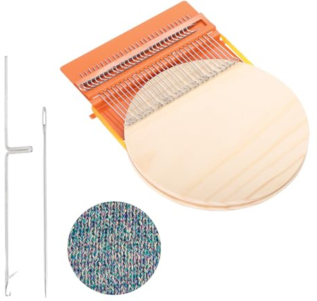 sourcing map Mini Darning Loom, 28 Hooks Wood Weaving Knitting Machine with Knitting Needles for Repair Jeans Socks DIY Craft, Knit Patch Loom Weave Tool, Orange