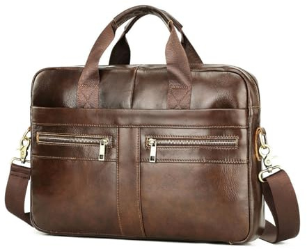 FANDARE Läderportfölj för män, dokumentväska, affärsväska, business, messengerhandväska, mapp, portfölj, axelväska för 15,6 tums laptopväska, handtag för arbete och resor