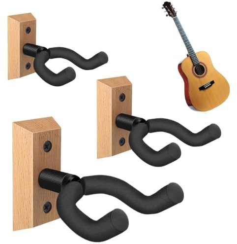 Generico Gitarrväggfäste 3 x robusta träkrokar | Elgitarr och bas krok för Banjo Mandolin Bas Testrum Inspelningsstudio och skola