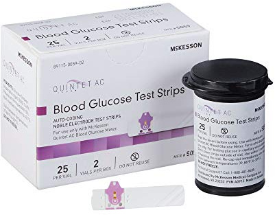 McKesson Quintet AC Blood Glucose Test Strips - Auto Coding, Noble Electrode Strips, for Self-Testing and Point-of-Care Testing of Whole Blood Glucose, 50 Strips, 1 Pack
