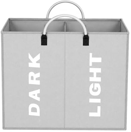 IHOMAGIC Bolsas para la Colada Cesto para Ropa Sucia Plegable Bolsa Colada para Baño con 2 Compartimiento Organizador Lavandería para Cocina Dormitorio Hotel Viaje Capacidad 60L 53x23×53cm, Gris