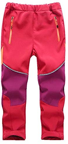 FAIRYRAIN Kinder Jungen Mädchen Winter Warm Softshellhose mit Fleecefütterung Wasserabweisend Winddicht Atmungsaktiv Outdoorhose Skihose Wanderhose Regenhose Sporthose, Rot-violett, 170