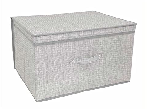 The Magic Toy Shop Large Foldable Storage Box with Lid – Linen Grey Design – Collapsible & Decorative Organiser for Clothes, Bedding, Toys, and More – Home & Office Storage 50x30x40cm
