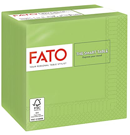 Fato, Einweg-Papierservietten, Ideal für Aperitifs und Cocktails, Packung mit 100 Servietten, Format 24x24, 4-fach gefaltet, 2-lagig, Farbe Apfelgrün, 100% reines Zellulosepapier, FSC-zertifiziert