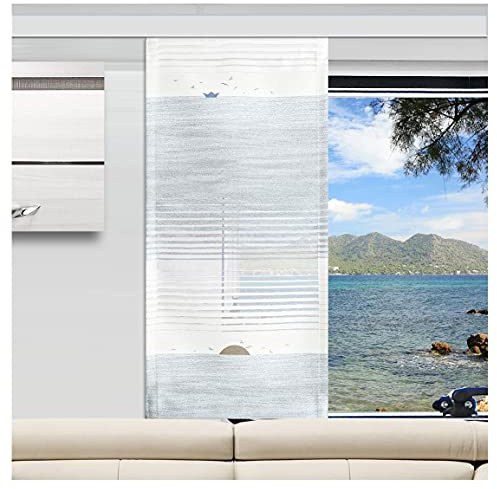 SeGaTeX home fashion Flächengardine Wohnwagen-Dekopaneele Duna in grau-blau Caravan-Gardine mit Effektstreifen Fertigung nach Maß Höhe 40-80 cm, Breite wählbar