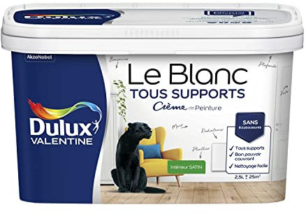 Dulux Valentine Le Blanc Tous Supports Crème de Peinture - Peinture Intérieure Murs, Plafonds, Boiseries et Radiateurs - Satin Blanc 2,5 L