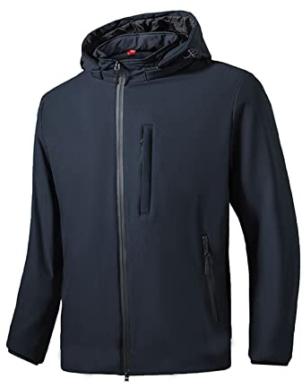 TONY BACKER Giacca Jacket Uomo Invernale Softshell Impermeabile Antivento con Cappuccio Giacca Calda Giubbotto Uomo Trekking Casual 3351 (IT, Testo, 3XL, Regular, Regular, BLU)