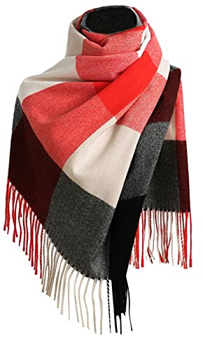 Damen Schal Winter Kariert Groß Kuschelig Elegant Lang Plaid Halstuch Karo Herbst XXL Deckel Weich Warm Fransen Tartan Deckenschal Scarf