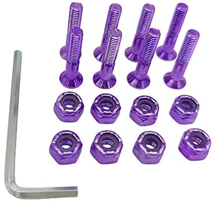 predolo Matériel de Skateboard, Jeu de Boulons et Outils de Skate, Accessoire de Skateboard Portable avec Clé Allen en L, 8 Pièces, Violet