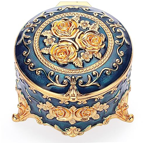 Hipiwe Boîte à bijoux ronde en métal de style antique pour bagues, boucles d'oreilles, colliers, cadeau de mariage, anniversaire, décoration d'intérieur, 7,6 x 7,6 x 6,1 cm