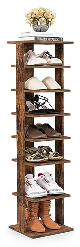 GIANTEX Schuhregal schmal und hoch, Schuhschrank Regal Holz 8 Ebenen, Schuhständer Schuhablage vertikal, Schuh-Organizer platzsparend, Holzregal Standregal Lagerregal freistehend (klein, Braun)