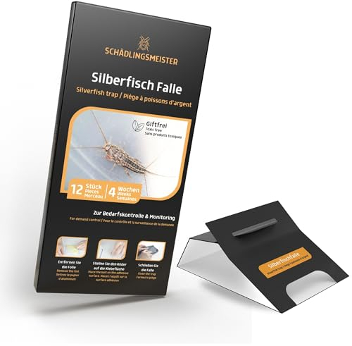 SCHÄDLINGMEISTER Trampa para lepismas - 12 Piezas - Set de Ahorro - Agente contra lepismas Incluido Cebo - Sistema de Seguimiento - sin insecticidas - Trampa Adhesiva para lepismas