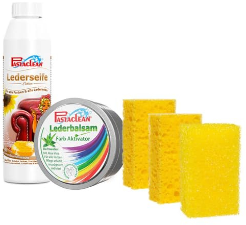 Pastaclean® Lederpflege Set (5tlg.) Lederreiniger + Lederfett Farblos | Made in Germany | Für alle Glattleder Kunst- und Lacklederarten Zaumzeug Sättel Schuhe Lederbekleidung Möbel Handtaschen