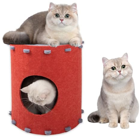 Cola Katzenhöhle Filz, 2 Etagen Katzenhaus aus Filz, Katzenbett, Katzenhöhle für Katzen, 42 x 41 x 41cm, Katzen Haus für Mietze Katzen zum Schlafen, Verstecken und Toben