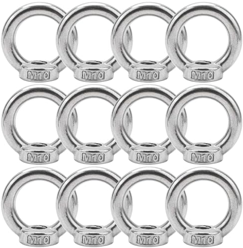 BREANIFULL Lot de 12 écrous à œil M10 en acier inoxydable - Matériel en acier inoxydable - Accessoires de levage et polissage