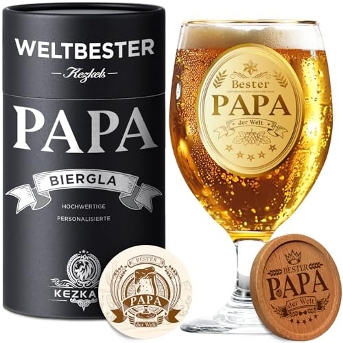 KEZKALS Papa Geschenk Weihnachten, Bierglas mit Gravur, Geschenk Vatertag Bester Vatertagsgeschenk Weihnachtsgeschenke für Papa