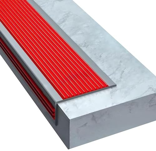 Zayejod 2M Bullnose Stair Anti Slip Nosing Self-Adhesive Vinyl Edging Strip, Non Slip Step Trim, PVC Rubber Angle Stair Edge Trim (50x25mm, Red with Grey)