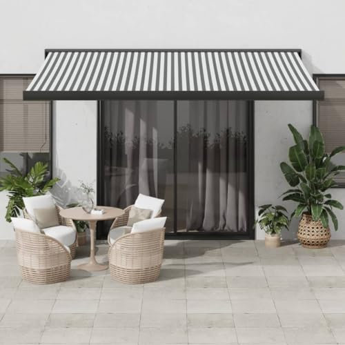 Sufrk Toldo retráctil antracita y blanco, 4 x 3 m, tejido y aluminio, toldo para exterior, enrollable, toldo con brazos extensibles con estructura de aluminio, toldo resistente al sol e impe