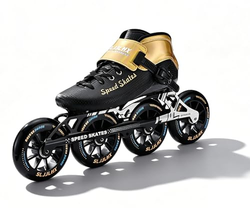 SLJJLHX Inline Skates for Men and Women,Professional Fitness Inline Speed Skates Adult, High Performance Racing Skates, Unisex (Gold, US 9 / EU 42)