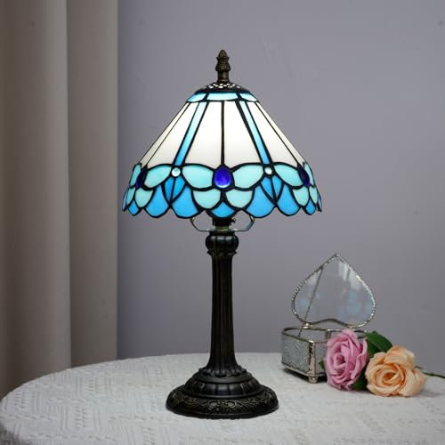 Blivuself Lampe Tiffany bleu papillon style vitrail de lecture 8 x 8 x 14 pouces pour chambre et bureau
