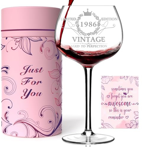 VOMEP 40TH Birthday Gifts for Women, Vintage 1986 40th Wine Glass, 40 Year Old Birthday Decorations for Women, Funny 40 Bday Gifts Idea for Women, Friends, Daughter, Sister Mom - Turning 40 Present