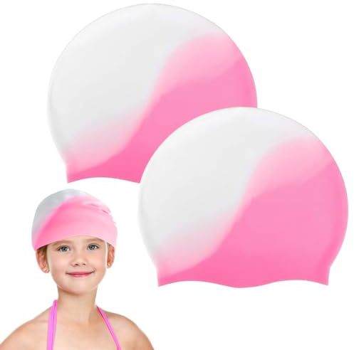 mizikuu 2 Pièces Bonnet de Bain Enfants, Bonnet de Natation Elastique en Silicone Doux et Confortable Bonnet de Natation Imperméable pour Garçons et Filles