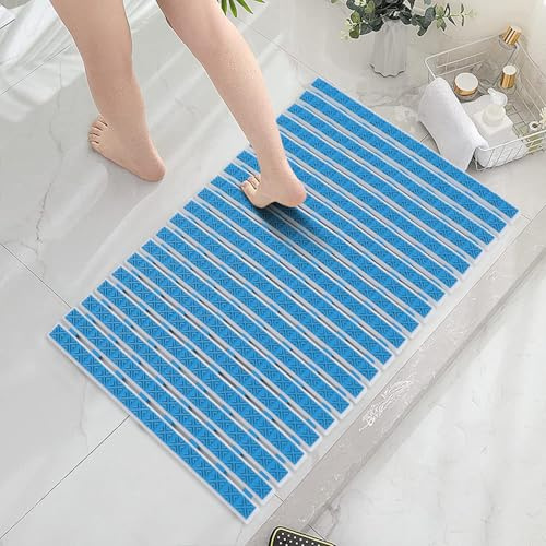 Tappetino antiscivolo per vasca da bagno, 70 x 40 cm, in TPE antiscivolo, tappetino da bagno, tappetino antiscivolo per doccia con ventose e fori di drenaggio, massaggio della pianta dei piedi (blu)