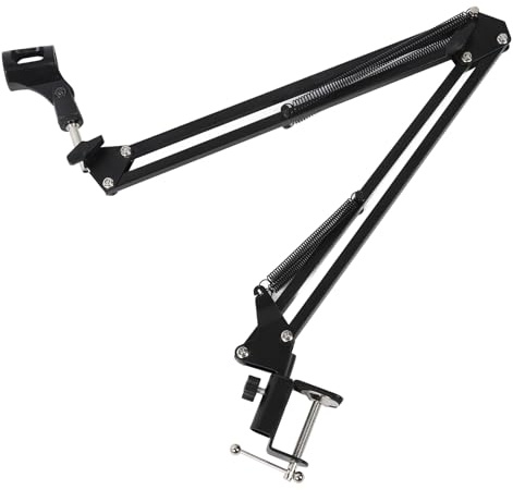 Support de Microphone de Bureau, Support de Micro à Boom en Fer et en Plastique avec Suspension à Double Ressort, Pince de Table, Larges Applications pour les Studios, émissions